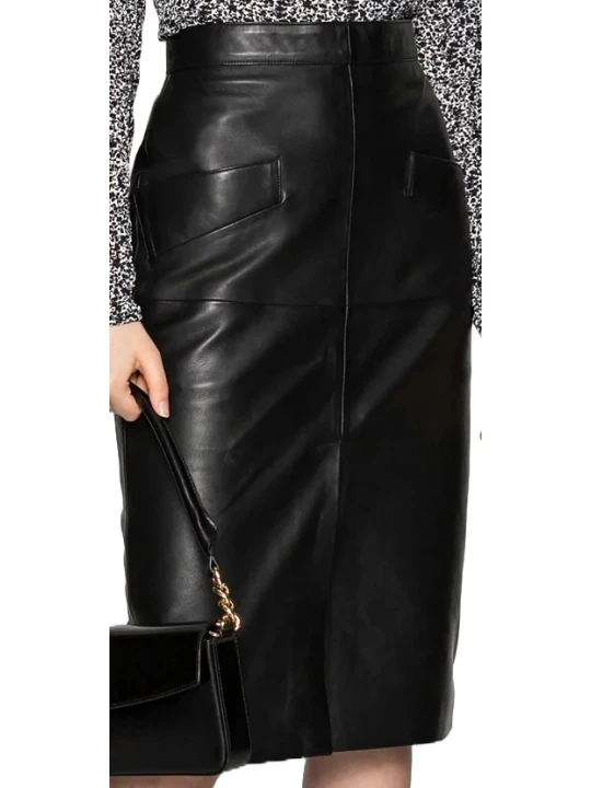 Back Zip Black Leather Skirt