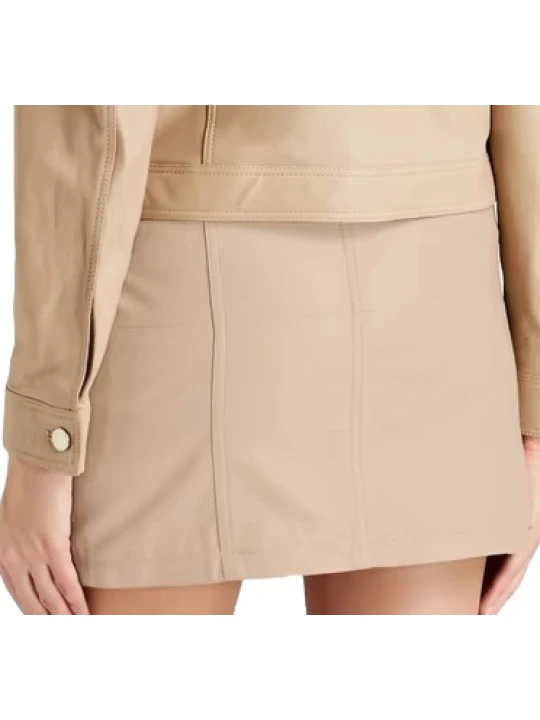 Beige Button Leather Skirt Beige Button Leather Skirt