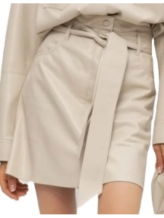 Beige Leather Belted Skirt Beige Leather Belted Skirt