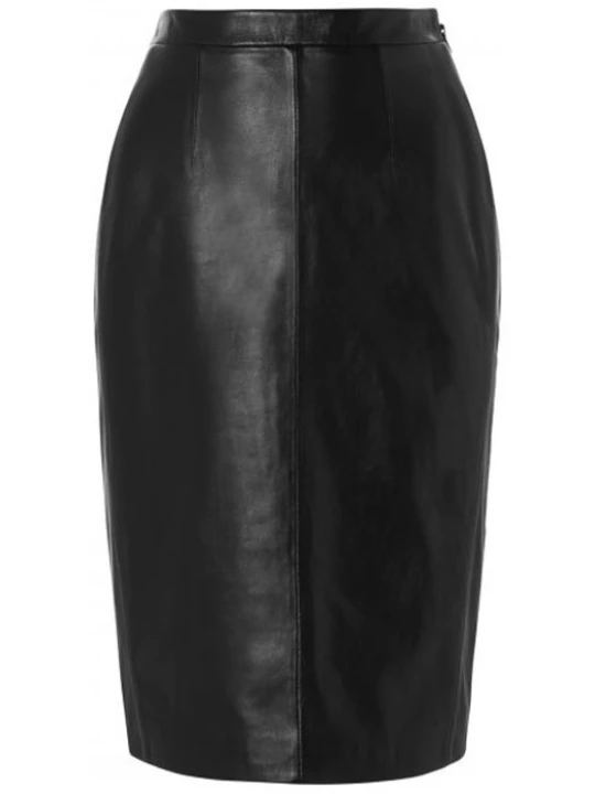Black Back Cut Leather Skirt 