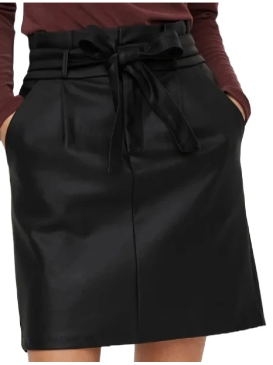 Black Belted Leather Skirt