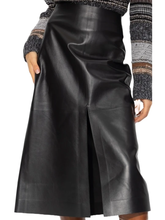 Black Cut Leather Pencil Skirt