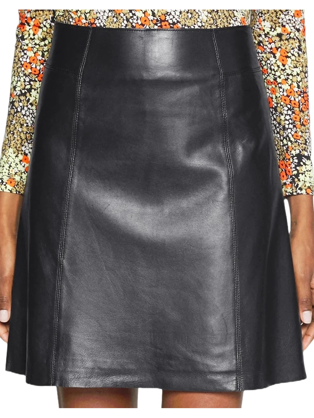 Black Leather A Line Skirt