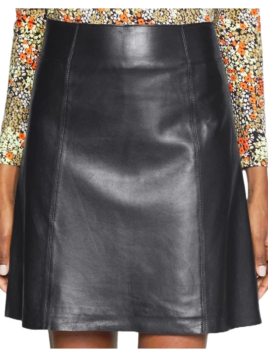 Black Leather A Line Skirt