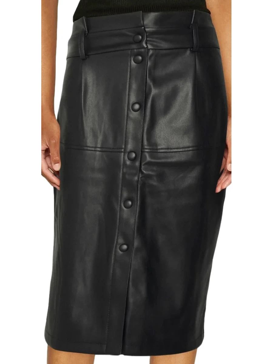 Black Leather Button Skirt