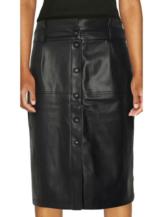 Black Leather Button Skirt