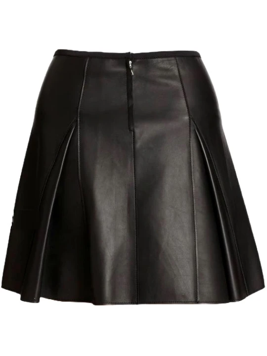Black Leather Kick Pleat Skirt