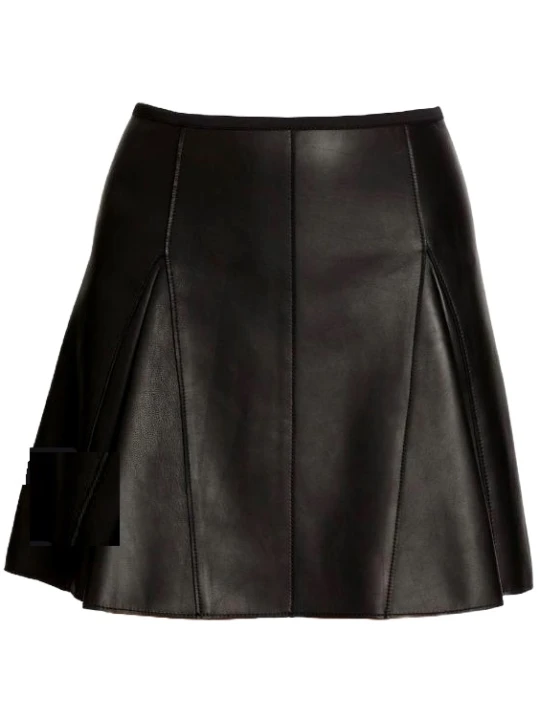 Black Leather Kick Pleat Skirt