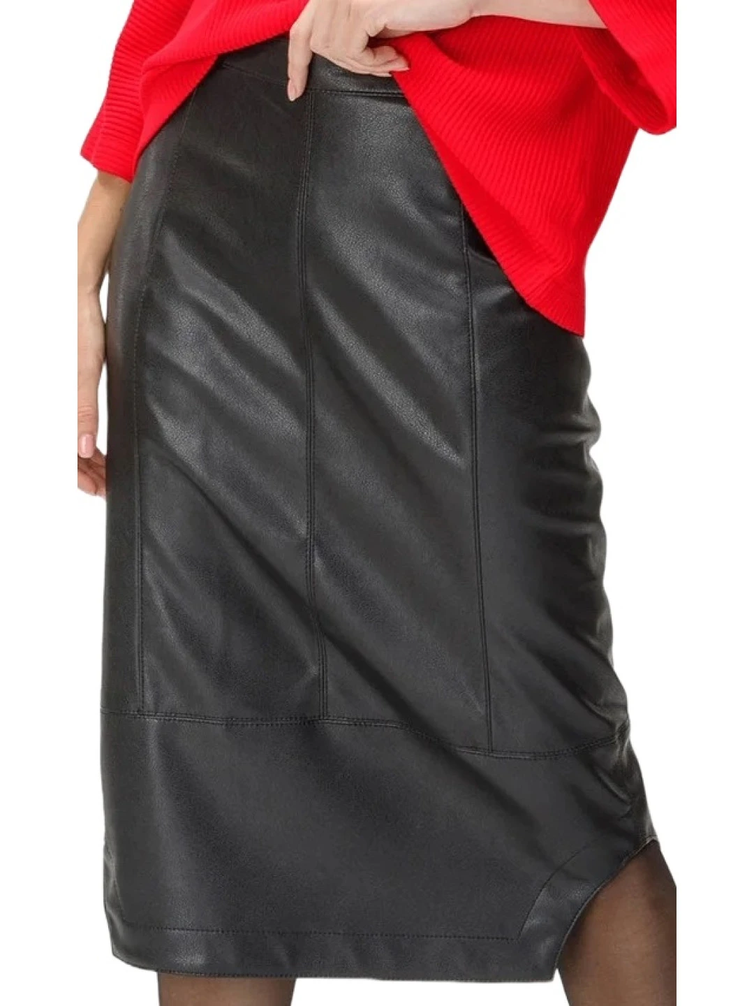 Black Leather Knee Length Skirt