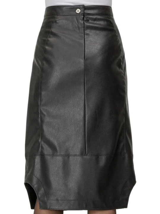 Black Leather Knee Length Skirt