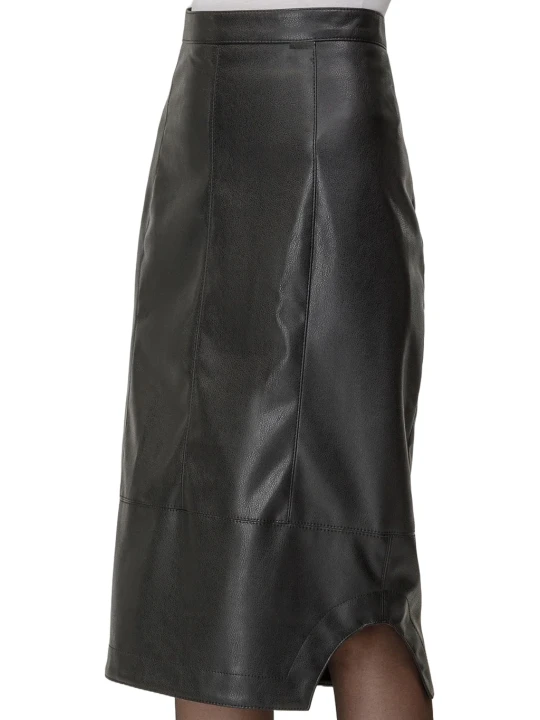 Black Leather Knee Length Skirt