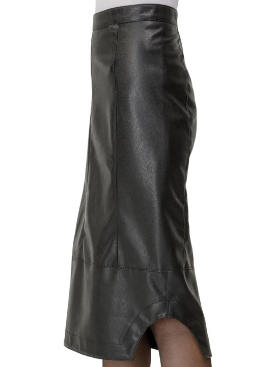 Black Leather Knee Length Skirt