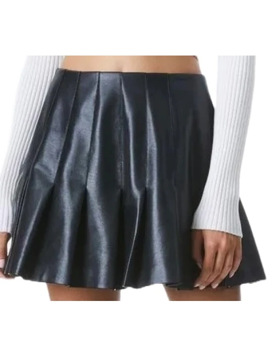 Black Leather Skirt Pleated