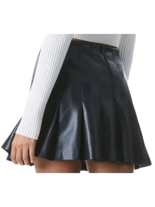 Black Leather Skirt Pleated
