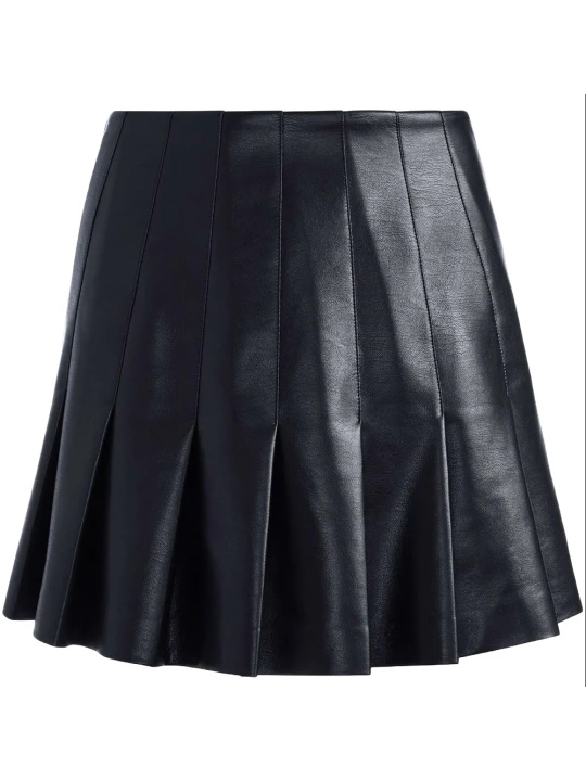 Black Leather Skirt Pleated