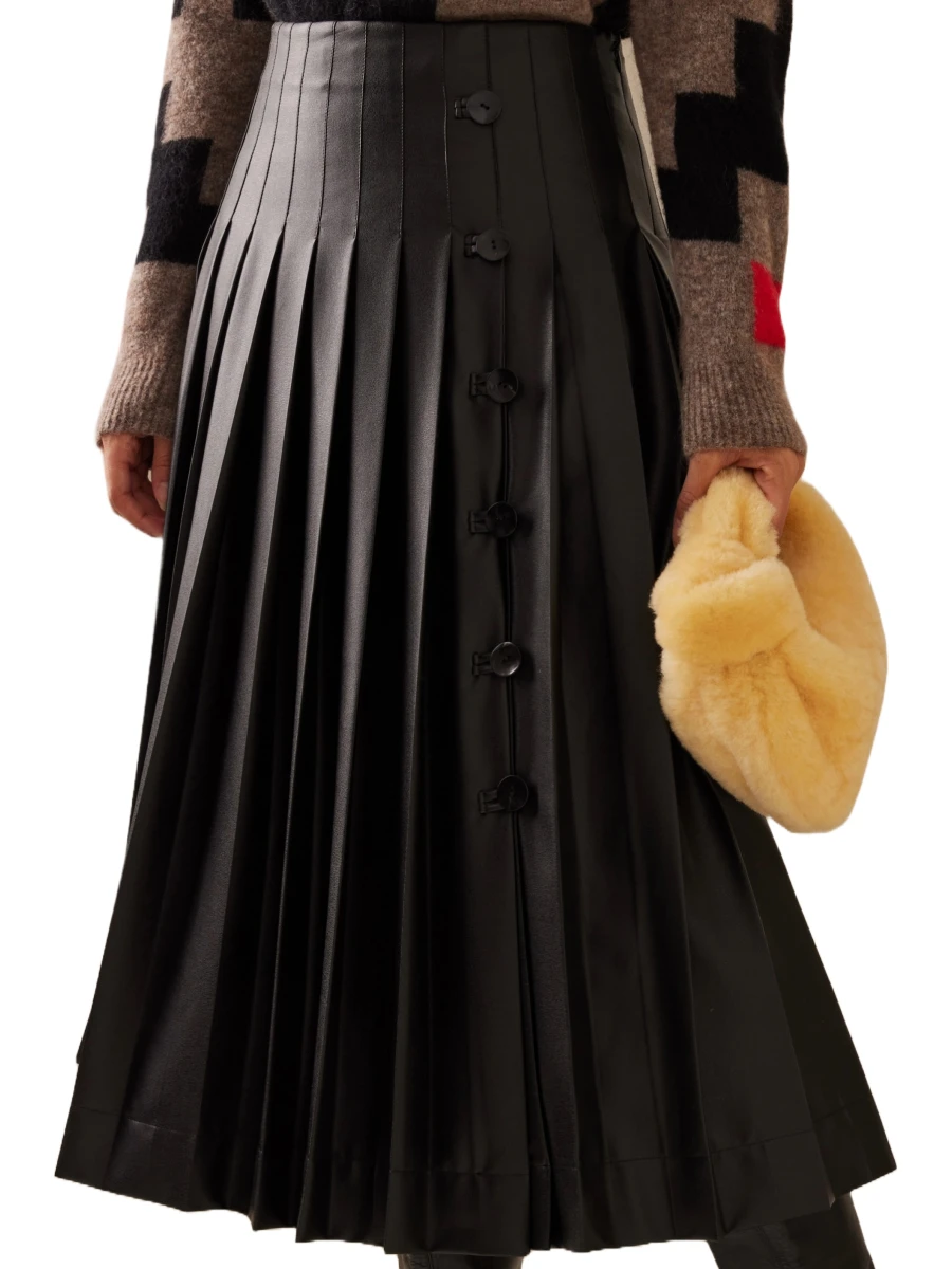 Black Leather Skirt With Pleats