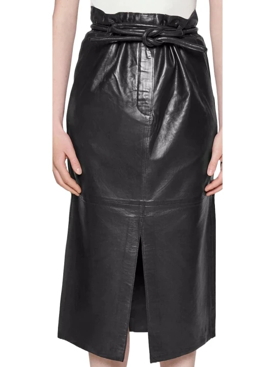 Black Leather Skirt With Split
