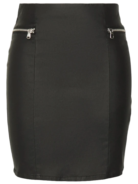 Black Leather Skirt With Front Zip Pockets Black Leather Skirt With Front Zip Pockets