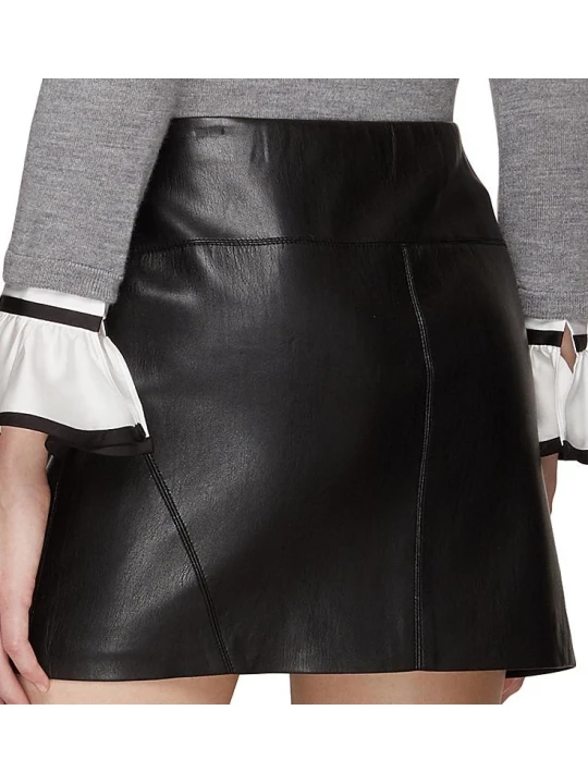 Black Midrise Leather Mini Skirt