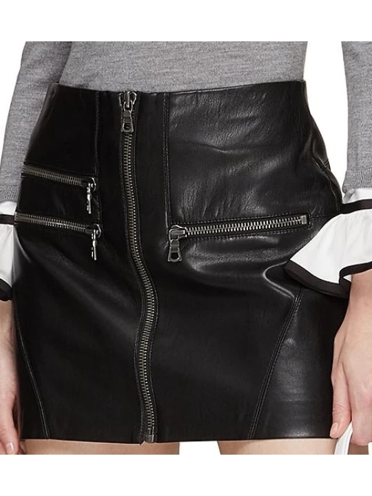 Black Midrise Leather Mini Skirt