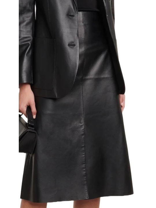 Black Plain Leather Skirt