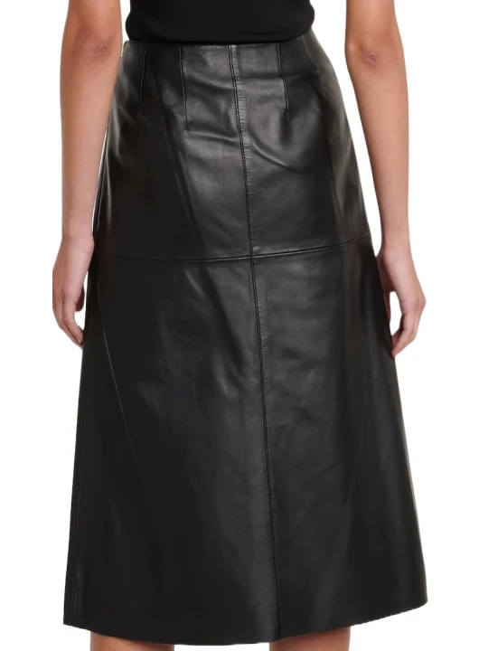 Black Plain Leather Skirt