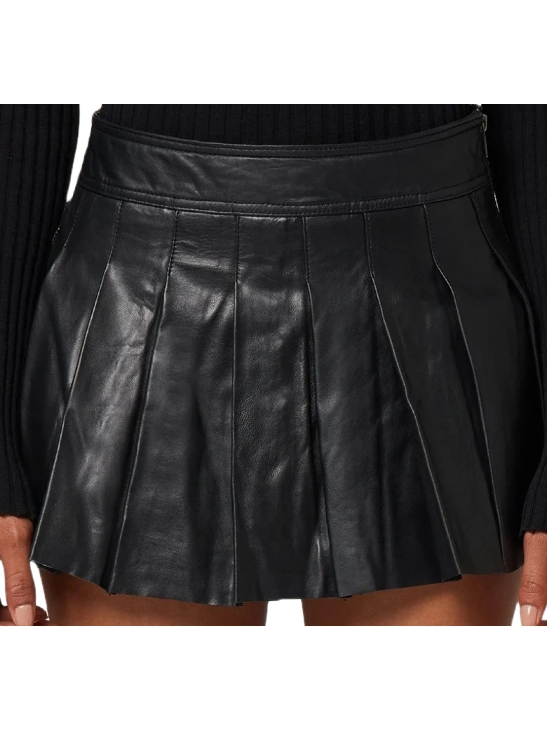 Black Pleated Leather  Skirt