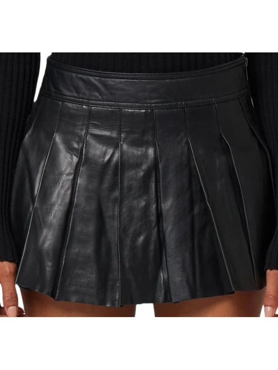 Black Pleated Leather  Skirt