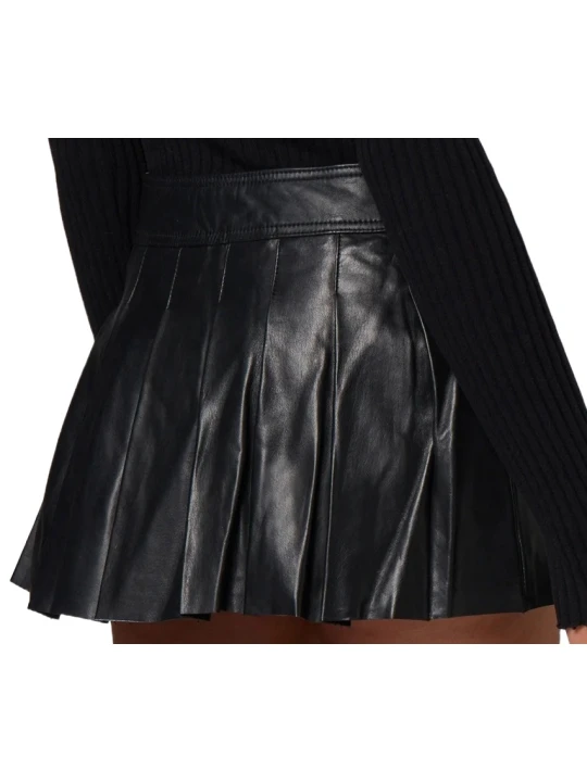 Black Pleated Leather  Skirt