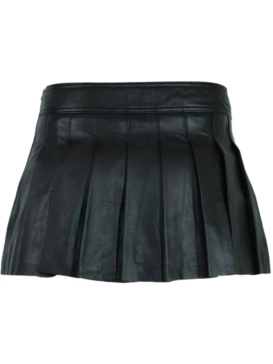 Black Pleated Leather  Skirt