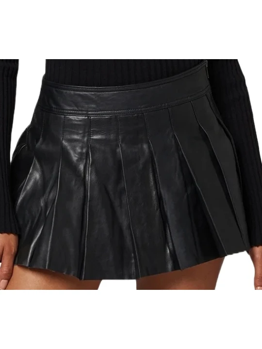 Black Pleated Leather  Skirt