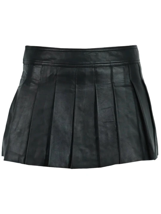 Black Pleated Leather  Skirt