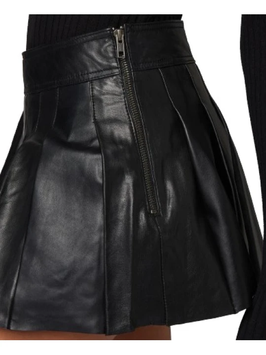 Black Pleated Leather  Skirt