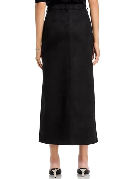 Black Suede Leather A Line Maxi Skirt