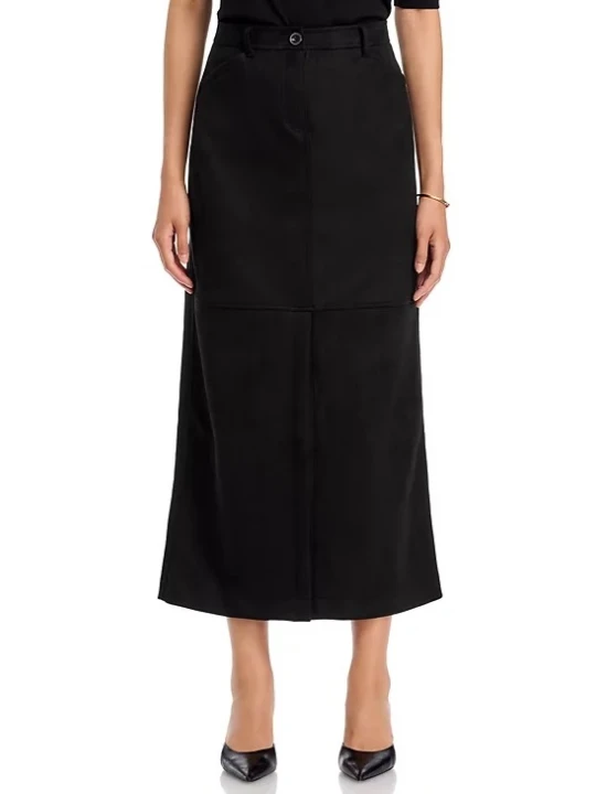 Black Suede Leather A Line Maxi Skirt