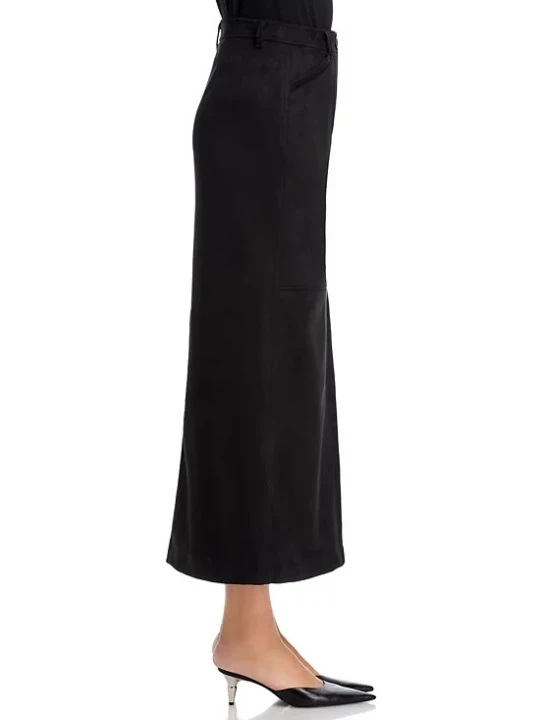 Black Suede Leather A Line Maxi Skirt