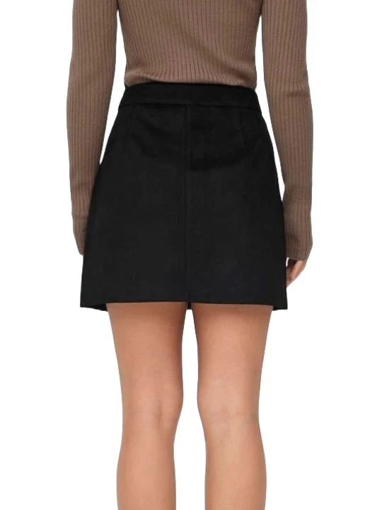 Black Suede Leather Press Stud Fastening Mini Skirt