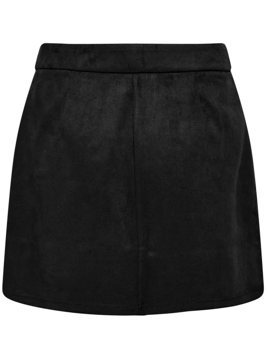 Black Suede Leather Press Stud Fastening Mini Skirt