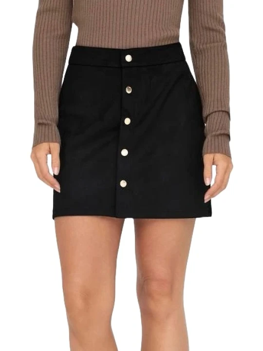 Black Suede Leather Press Stud Fastening Mini Skirt