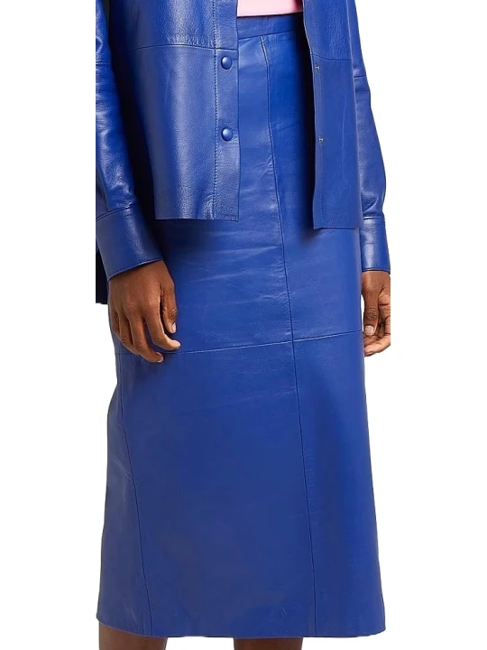 Blue Leather Midi Skirt 