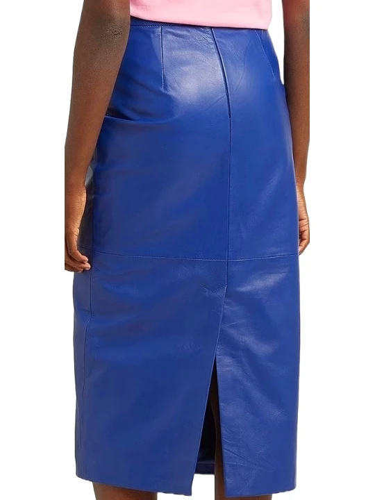Blue Leather Midi Skirt 