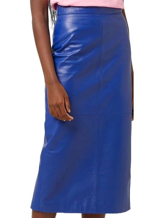 Blue Leather Midi Skirt 