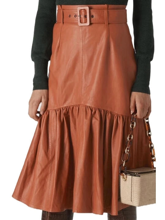 Brown Belt Leather Skirt