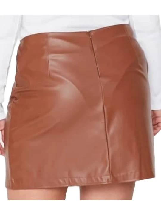 Brown High Waisted Mini Leather Skirt With Slit Brown High Waisted Mini Leather Skirt With Slit