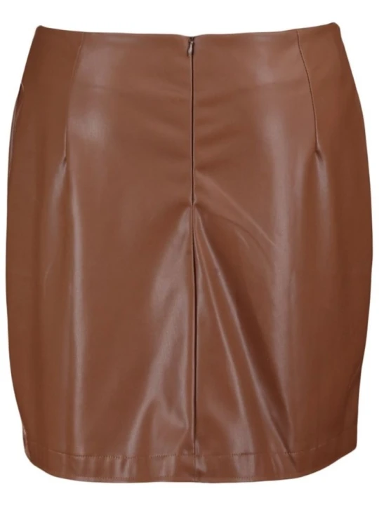 Brown High Waisted Mini Leather Skirt With Slit Brown High Waisted Mini Leather Skirt With Slit