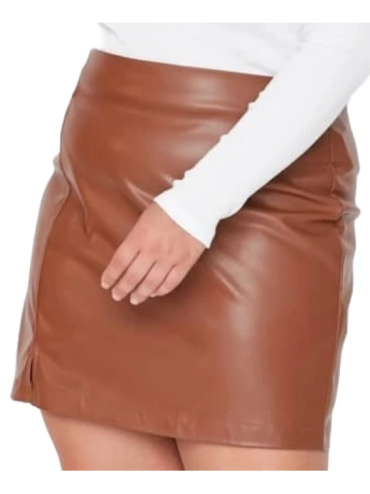 Brown High Waisted Mini Leather Skirt With Slit Brown High Waisted Mini Leather Skirt With Slit