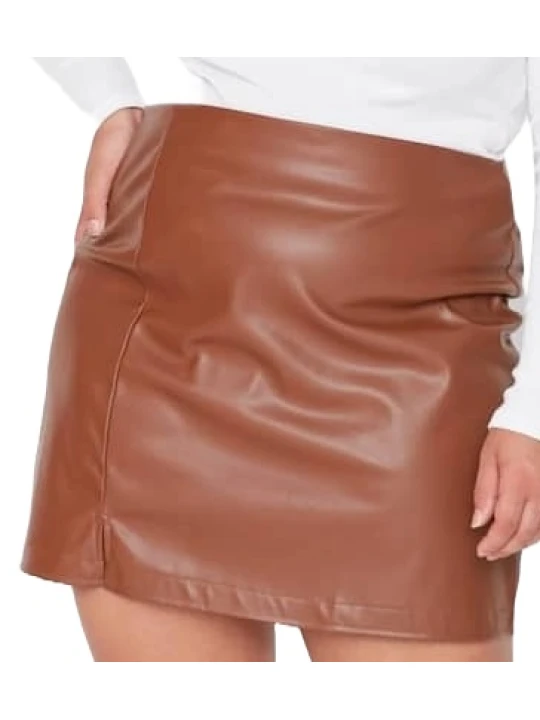 Brown High Waisted Mini Leather Skirt With Slit Brown High Waisted Mini Leather Skirt With Slit