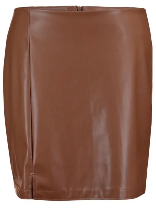 Brown High Waisted Mini Leather Skirt With Slit Brown High Waisted Mini Leather Skirt With Slit