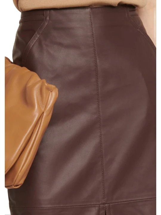 Brown Lambskin Leather Skirt