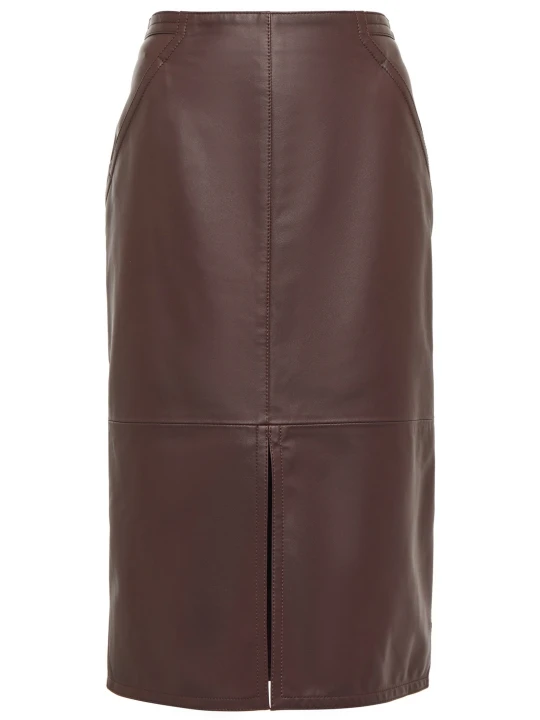 Brown Lambskin Leather Skirt